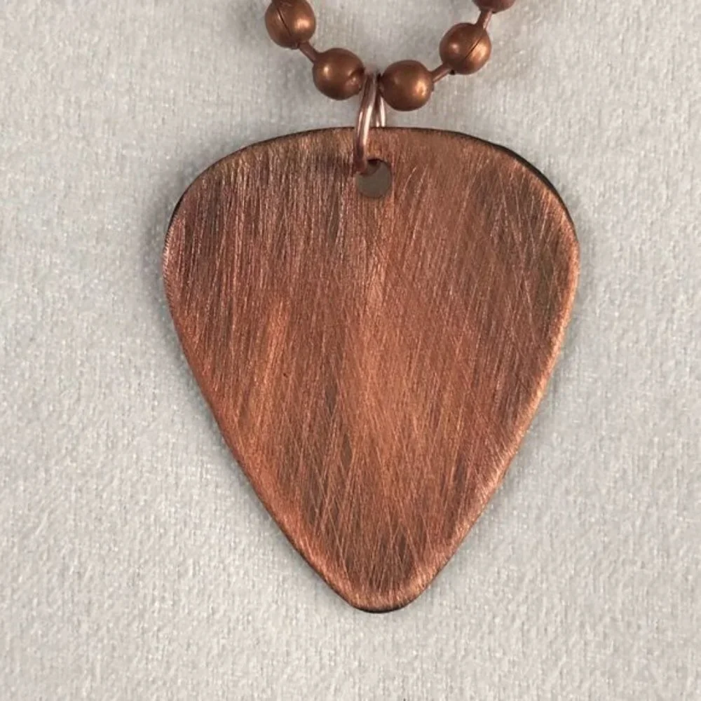 Antique Copper Guitar Pick Necklace - 24 Inch Chain